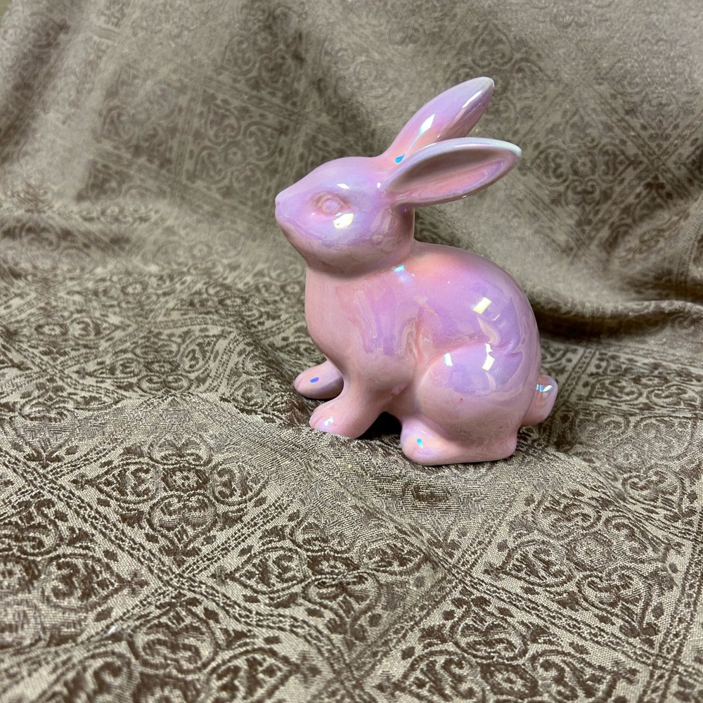 Pink Iridescent Bunny Figurine for Decor Accents